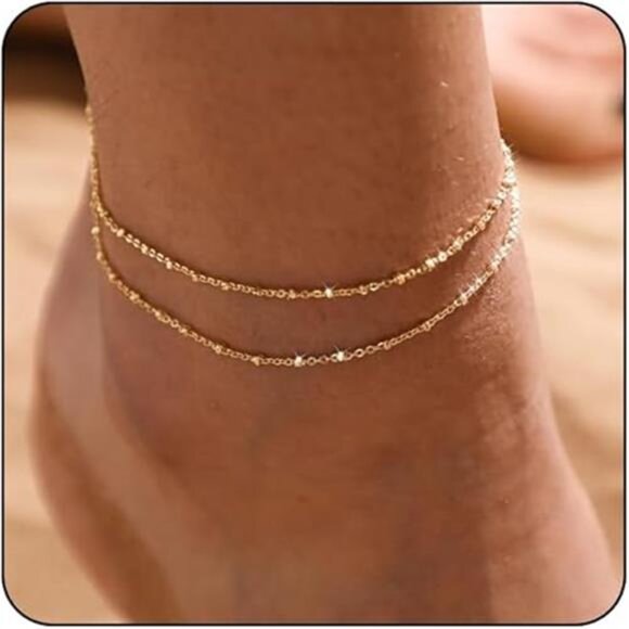 Gold/Silver Ankle Bracelets for Women,14K Gold Anklets for Women Waterproof - Picture 7 of 7